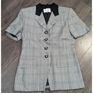 Le Suit Top Women's Size 8 Petite Blazer Grey and Black